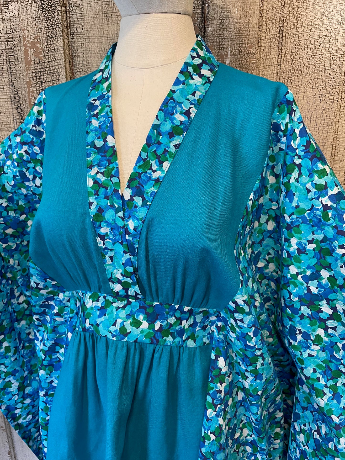 Fitted Caftan- Blue and Teal Floral