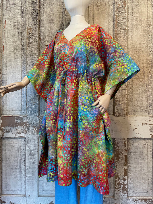 Drawstring Caftan- Rainbow Batik