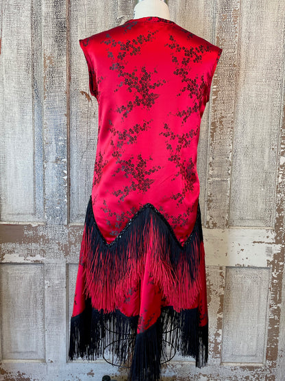 Red and Black Fringed Brocade "Flapper" Dress