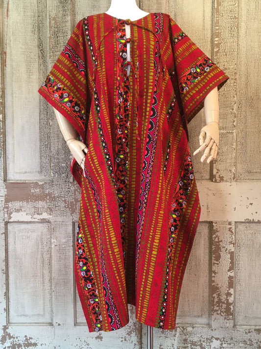 Unisex Caftan- Vintage Hawaiian Red Print